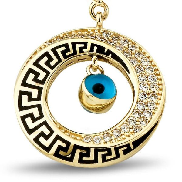 Göz Sallantılı Grek Desenli Charm Altın Kolye Ucu