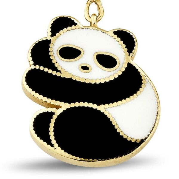 Siyah Ve Beyaz Makyajlı Büyük Boy Panda Charm Altın Kolye Ucu