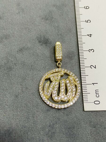 Üç Boyutlu Orta Boy Allah Yazılı Charm Altın Kolye Ucu