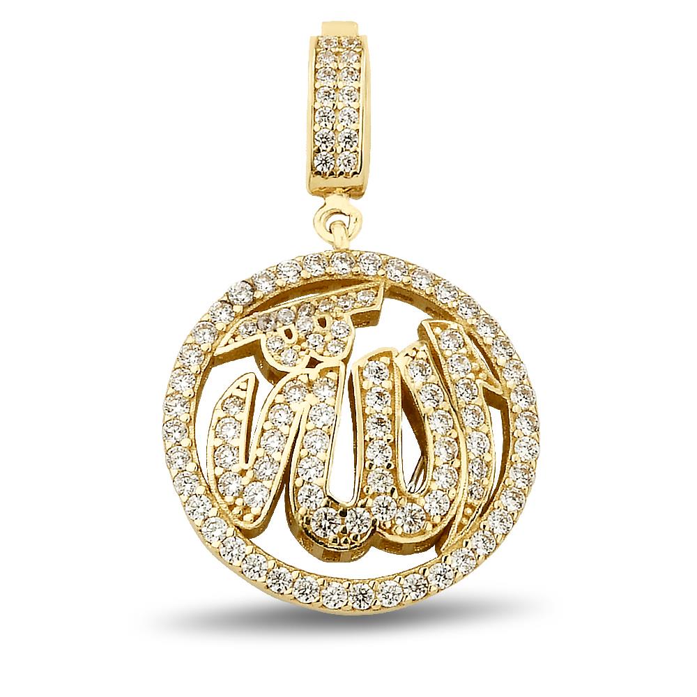 Üç Boyutlu Orta Boy Allah Yazılı Charm Altın Kolye Ucu