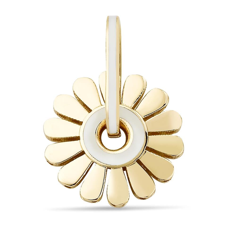 Beyaz Makyajlı Hareketli Papatya Charm Altın Kolye Ucu