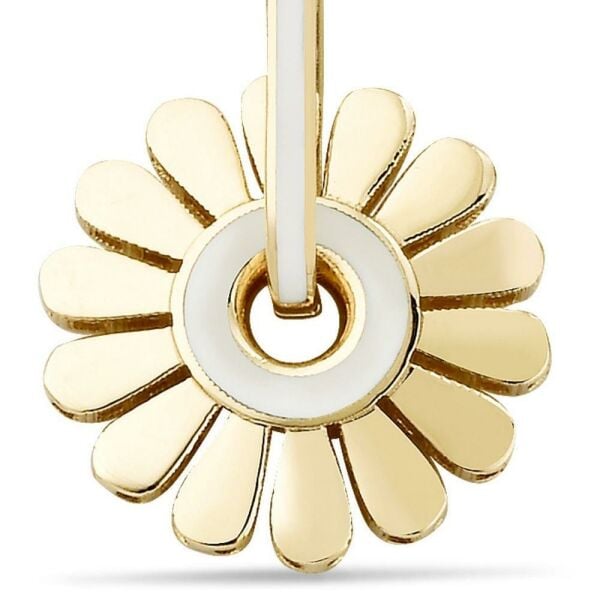 Beyaz Makyajlı Hareketli Papatya Charm Altın Kolye Ucu