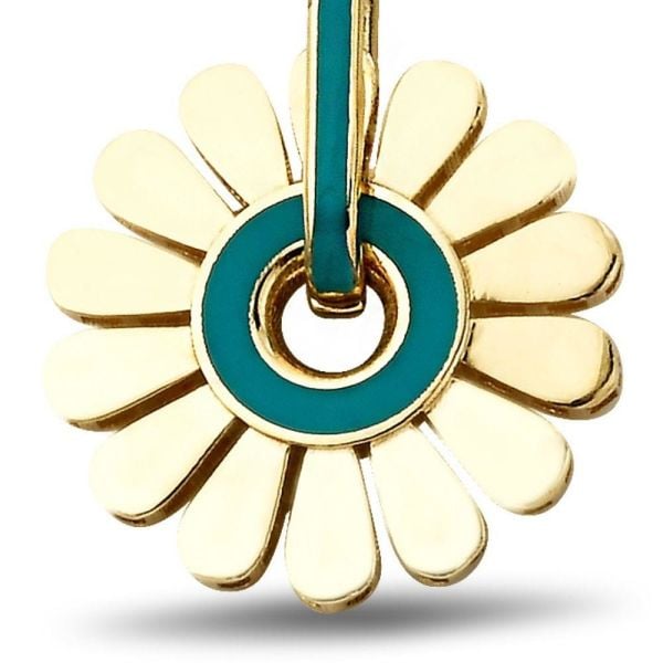 Bebek Mavisi Makyajlı Hareketli Papatya Charm Altın Kolye Ucu