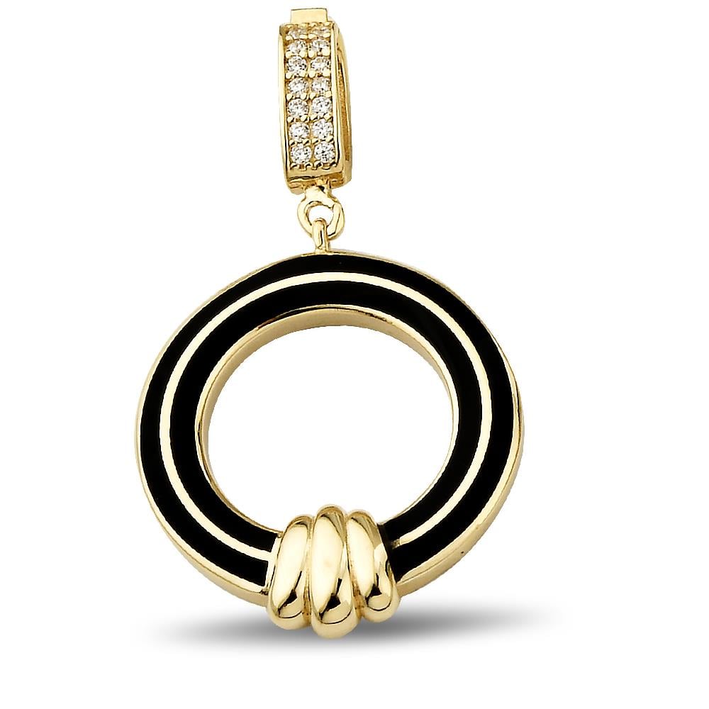 Siyah Makyajlı Yuvarlak Charm Altın Kolye Ucu