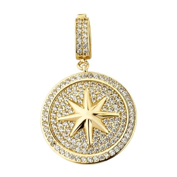 Yuvarlak İçi Kutup Yıldızlı Charm Altın Kolye Ucu