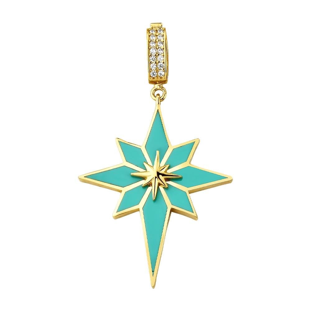 Deniz Mavisi Makyajlı Kutup Yıldızı Charm Altın Kolye Ucu