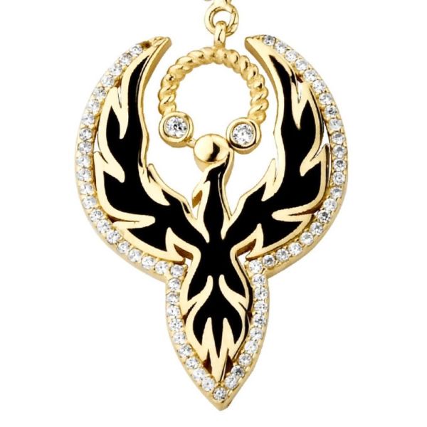 Siyah Makyajlı Anka Kuşu Charm Altın Kolye Ucu